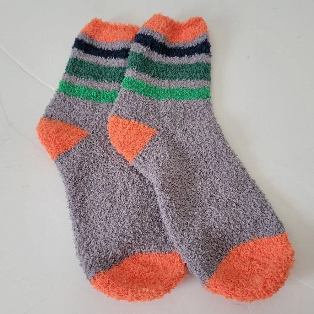 Fuzzy Socks Women's Gray Orange Stripes Soft
